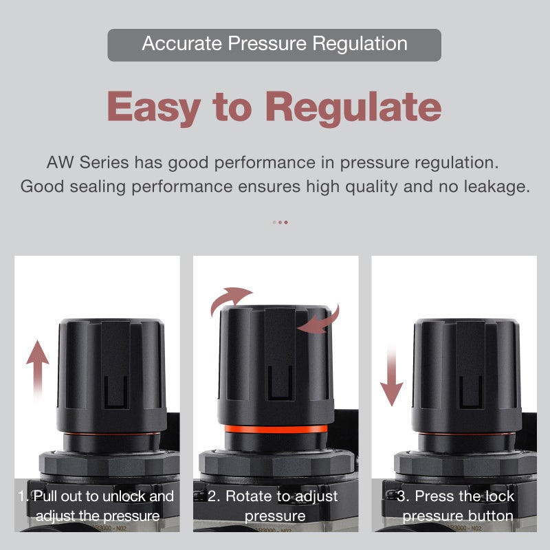 SNS 1/4''NPT Compressed Air Compressor Pressure Filter Regulator Piggyback Combo - Poly Bowl with Metal Guard, Semi-auto Drain, Bracket, with Gauge AW3000-N02A - Image 2